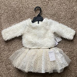 Pippin & Julie 3 Piece 12 months Sweater and Tutu Skirt Ivory/Gold